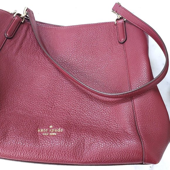 Kate Spade NY Medium Jackson Pebble Leather Cherrywood Red 3 Compartment Satchel - Picture 10 of 16